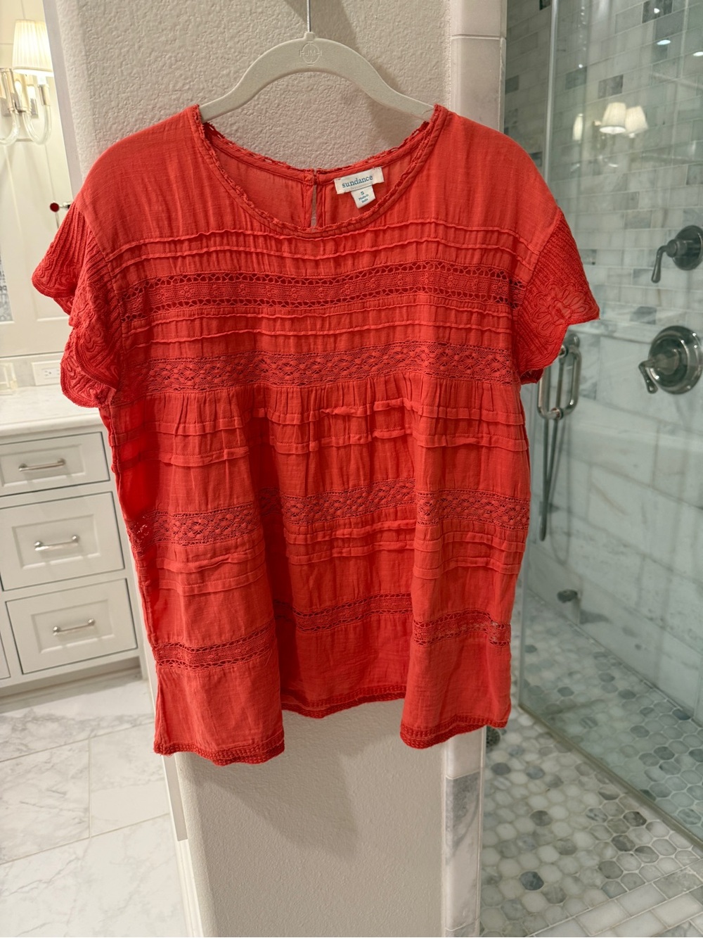 Sundance Crochet-Detail Short Sleeve Top